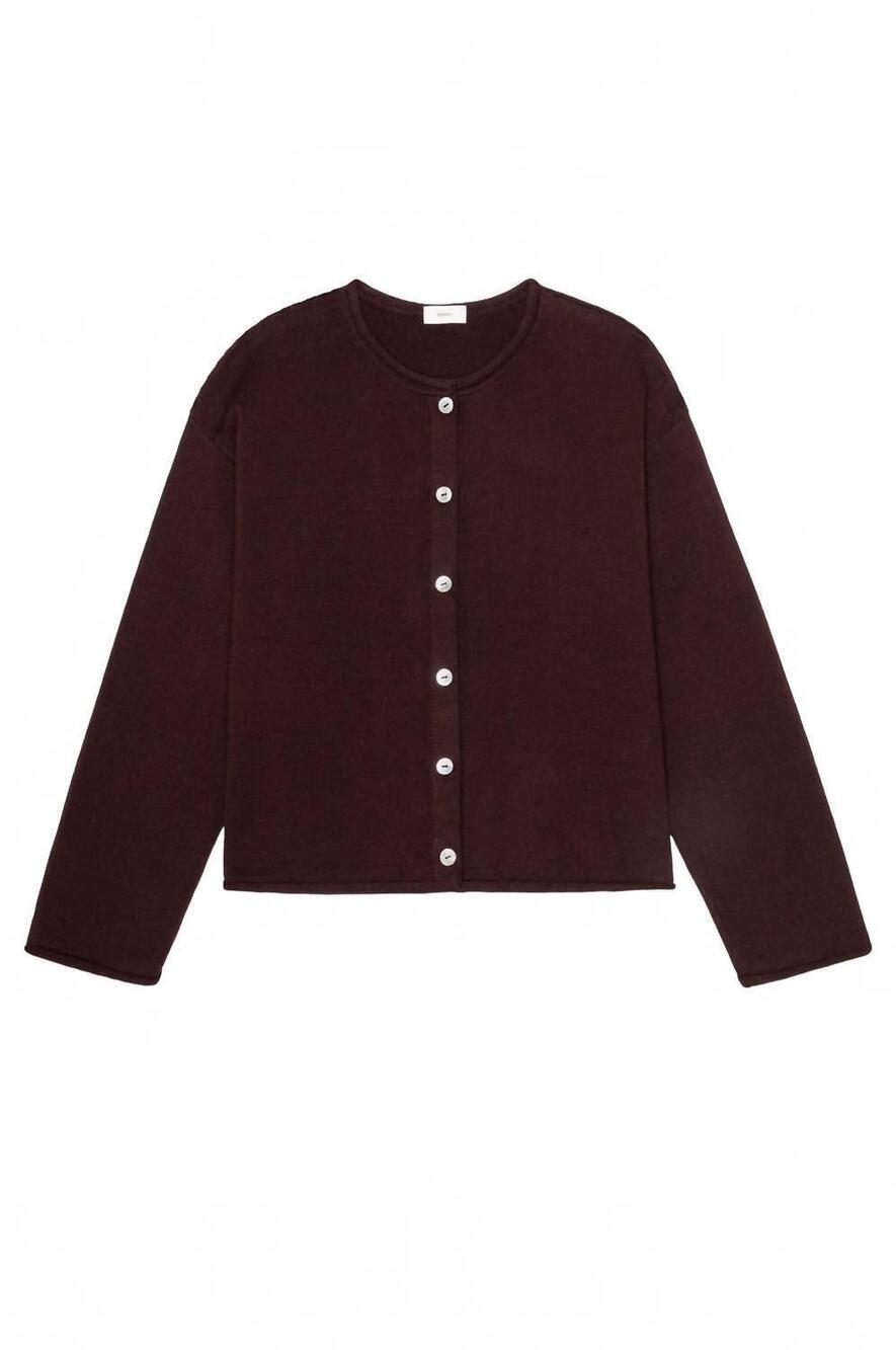 NEW DONNI. cotton knit roll cardigan in espresso - Picture 7 of 7